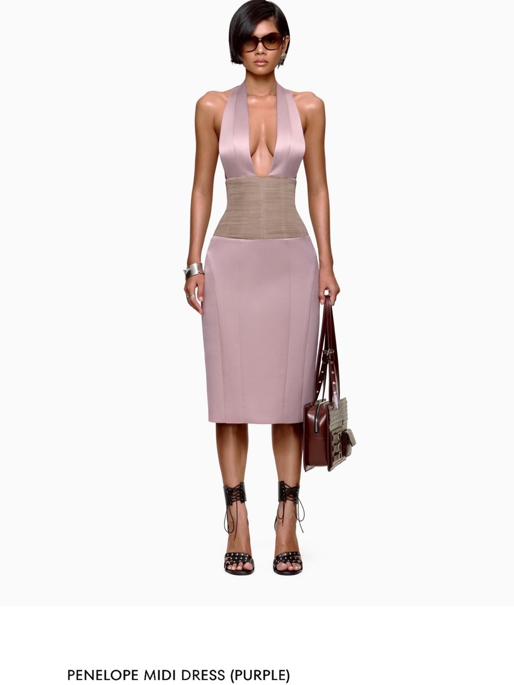 Bupbes Penelope Halter Midi Dress in Dusty Purple